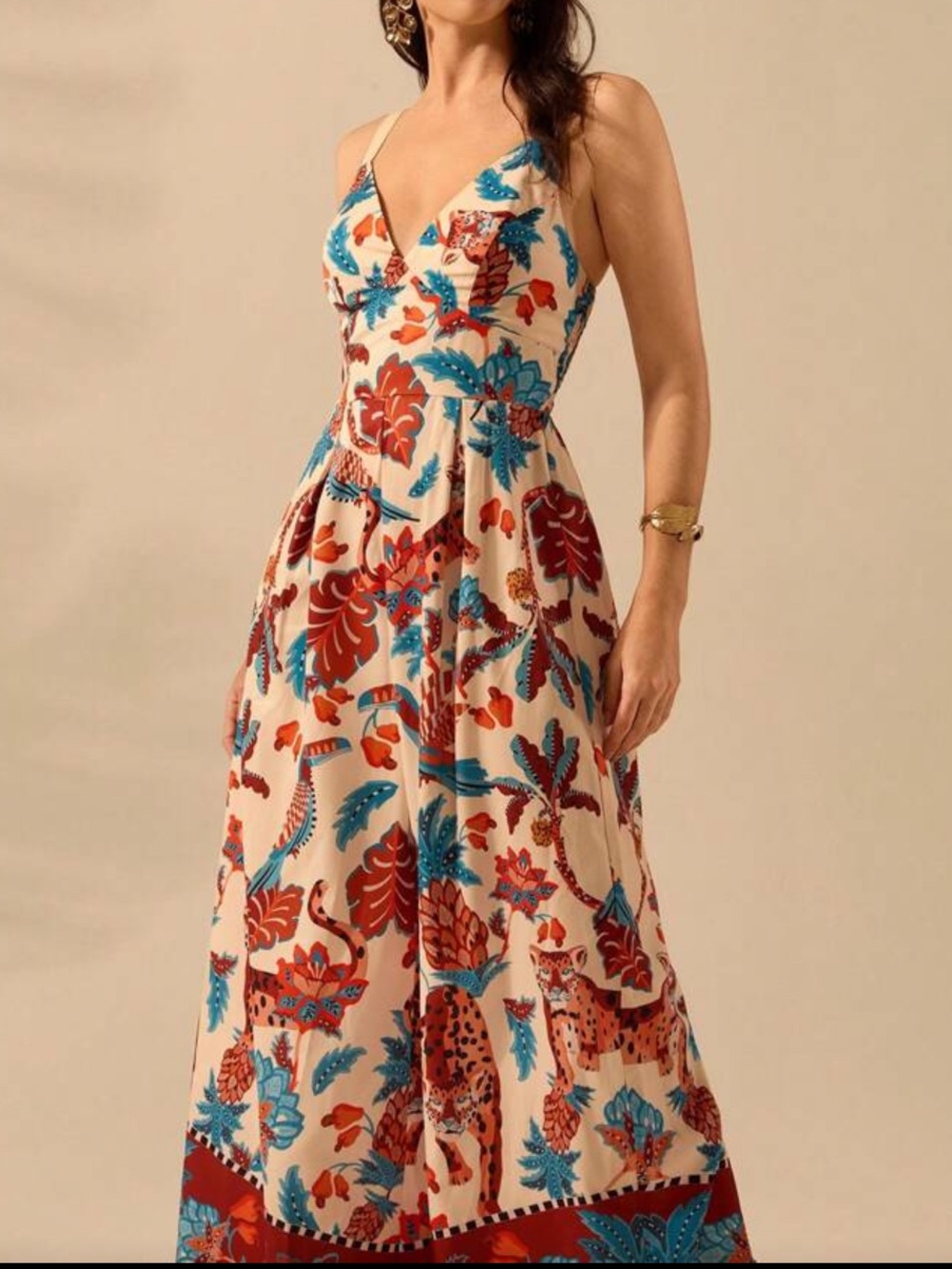 Boho Leopard Pineapple Tropical Flora And Fauna Print Wide Leg Pants Jumpsuit